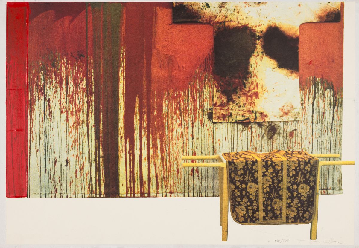 Nitsch, Hermann(1938 - 2022)Schüttbild mit MalhemdAcryl on color lithography, concealed on