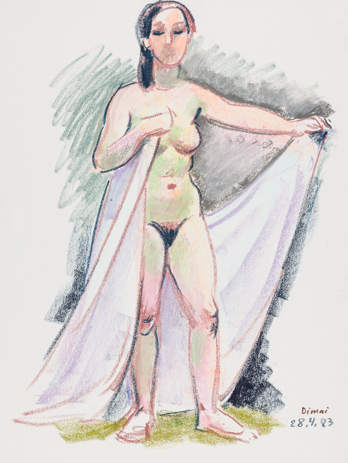Dimai, Rudolf(1899 - 1986)Female Nude with Cloth, 28.4.1983pastels on papersigned and dated lower