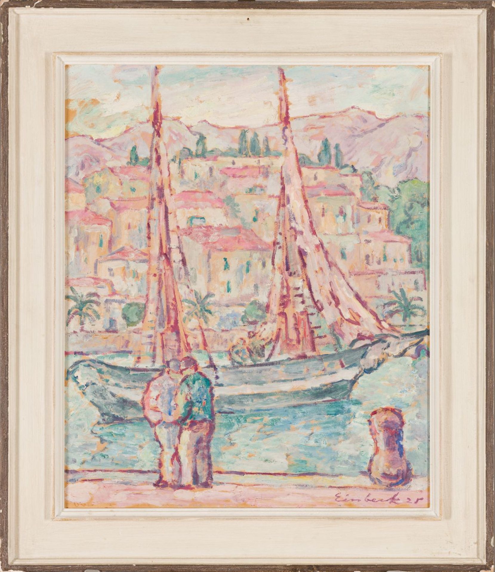 Einbeck, Georg(1871 - 1951)Fishing Boat with Figures in the Harbour of Mentone, (19)25oil on - Image 2 of 4