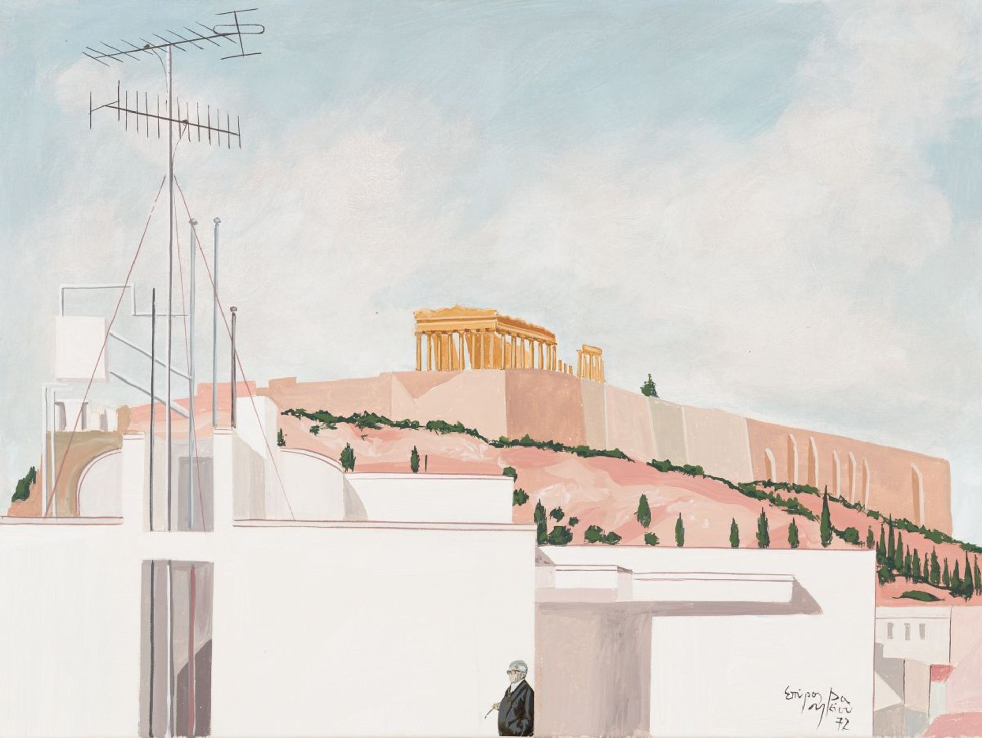 Vassiliou, Spyros(1903 - 1985)Athens, 1972acrylic and collage on canvassigned and dated lower