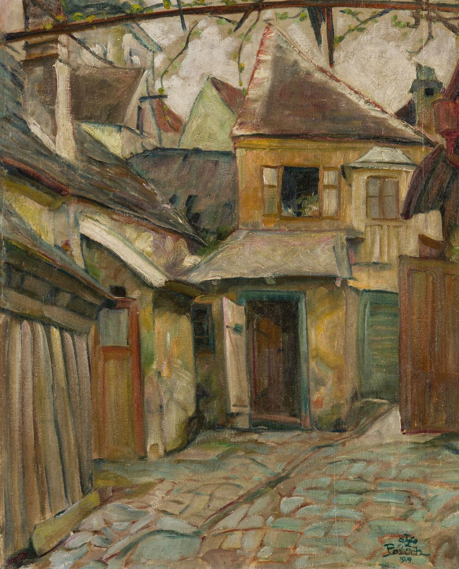 Pötsch, Igo(1884 - 1943)Yard in Kahlenbergerdorf, 1919oil on canvassigned and dated lower right25,