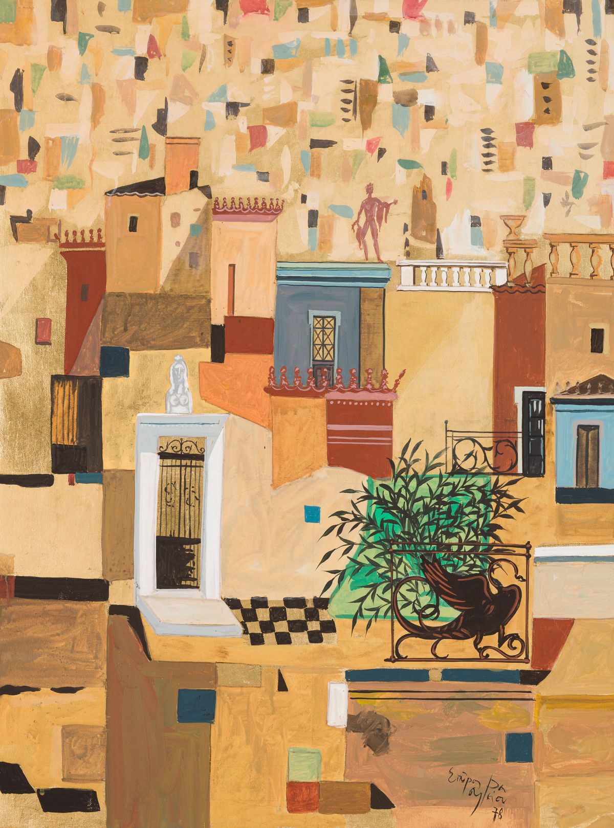Vassiliou, Spyros(1903 - 1985)Ancient Athens, 1978gold leaf and acrylic on canvassigned and dated