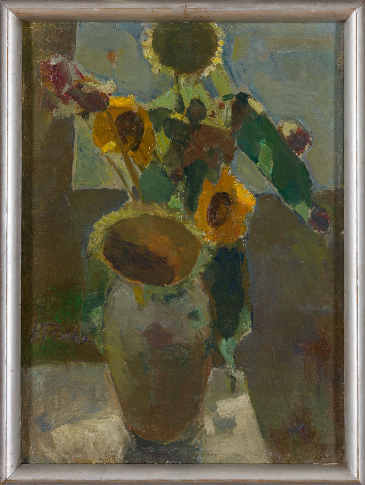 Peschka, Anton Emanuel(1885 - 1940)Sunflowersoil on canvas, laminated on platesigned lower left - Image 3 of 4