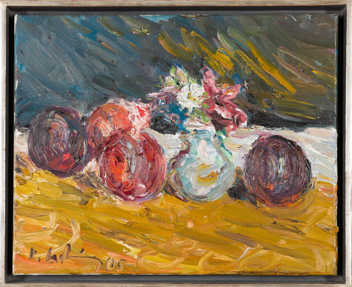 Ladwig, Roland(1935 - 2014)Sill Life with Fruits and Flowers, 21.7.(?)2005oil on canvassigned and - Image 2 of 5