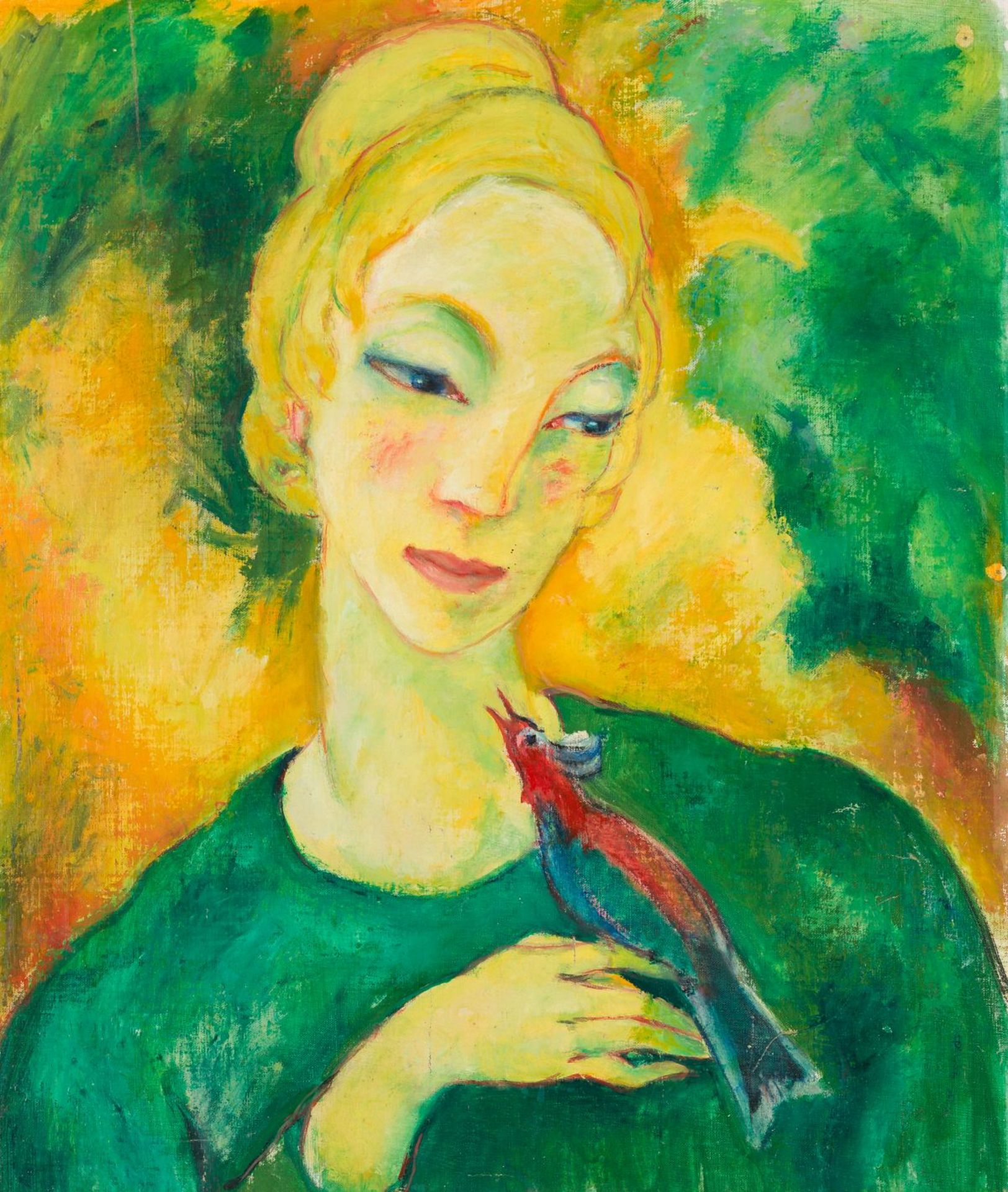 Büger, Adolf(1885 - 1966)Woman with Birdoil on plateestate stamp verso22,6 x 19,1