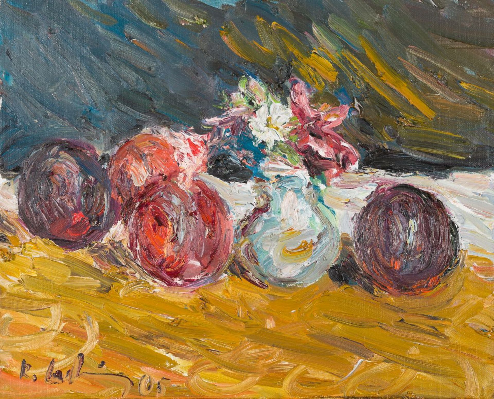 Ladwig, Roland(1935 - 2014)Sill Life with Fruits and Flowers, 21.7.(?)2005oil on canvassigned and