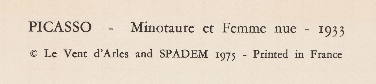 Picasso, Pablo(1881 - 1973)Minotaure et Femme nue, 1933lithographdated in plate upper left, faded - Image 3 of 3