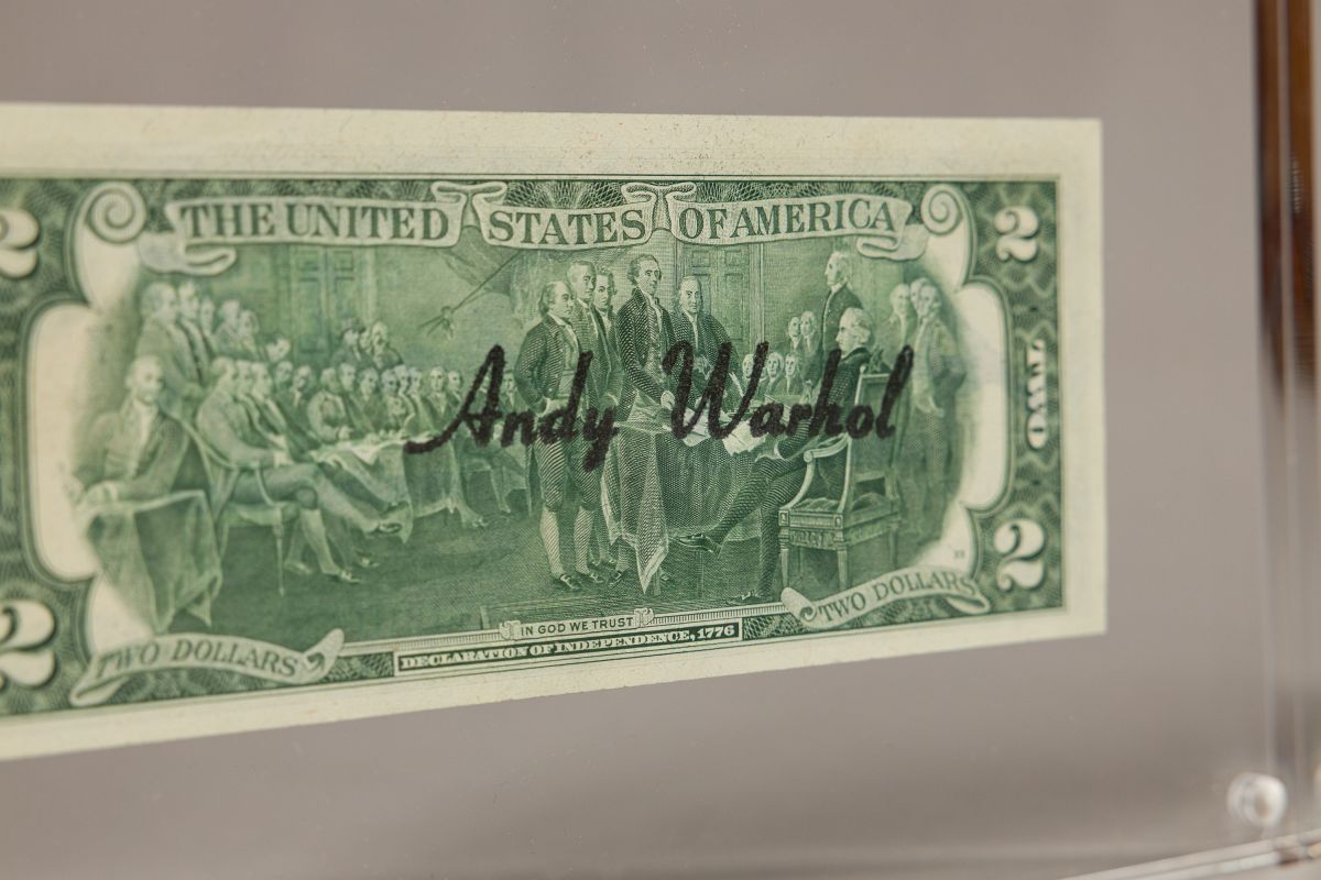 Warhol, Andy(1928 - 1987)2 Dollars, 1976permanent marker and post stamp (Spirit of 76) with post - Image 5 of 9