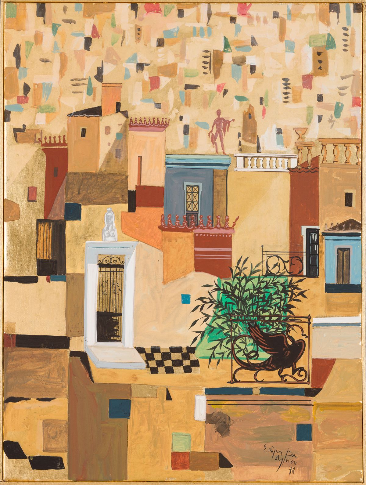 Vassiliou, Spyros(1903 - 1985)Ancient Athens, 1978gold leaf and acrylic on canvassigned and dated - Image 4 of 4