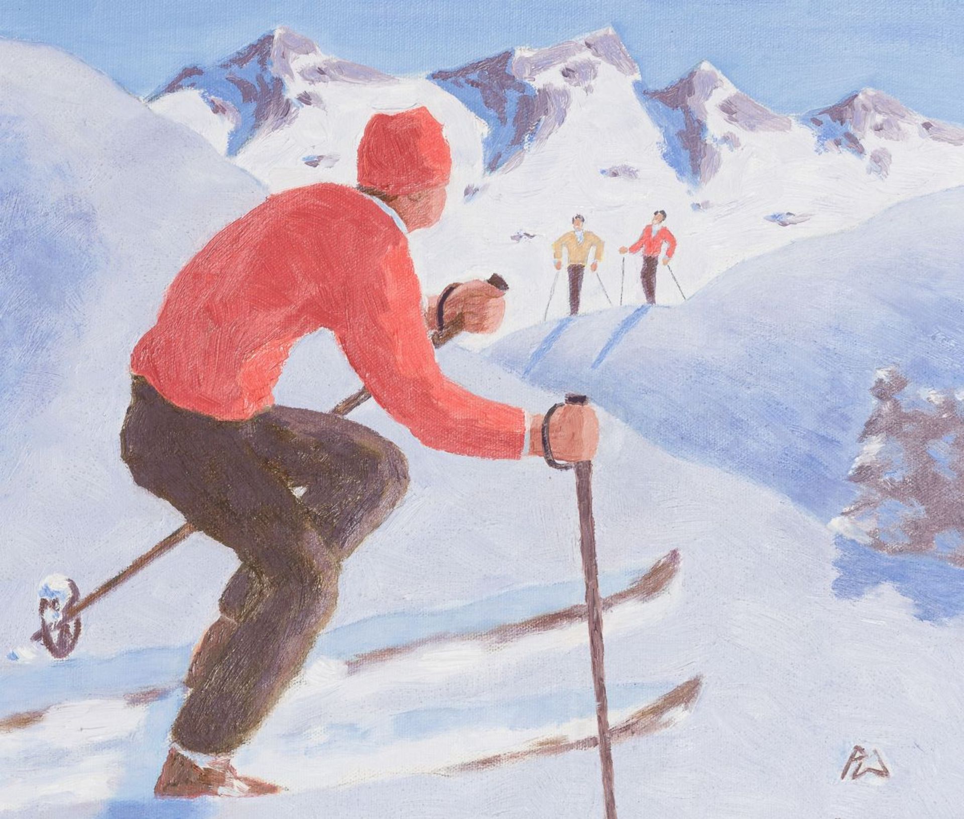 Waldner, Peter(*1948)Three Skiersacrylic on panelmonogrammed lower right, signed and artist stamp