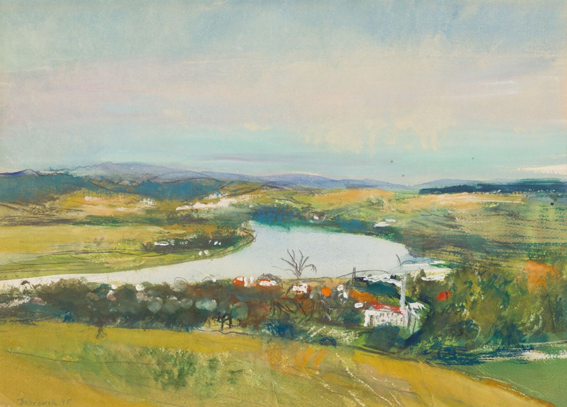 Dobrowsky, Josef(1889 - 1964)Danube Landscape, 1948gouache on papersigned lower left Passepartout