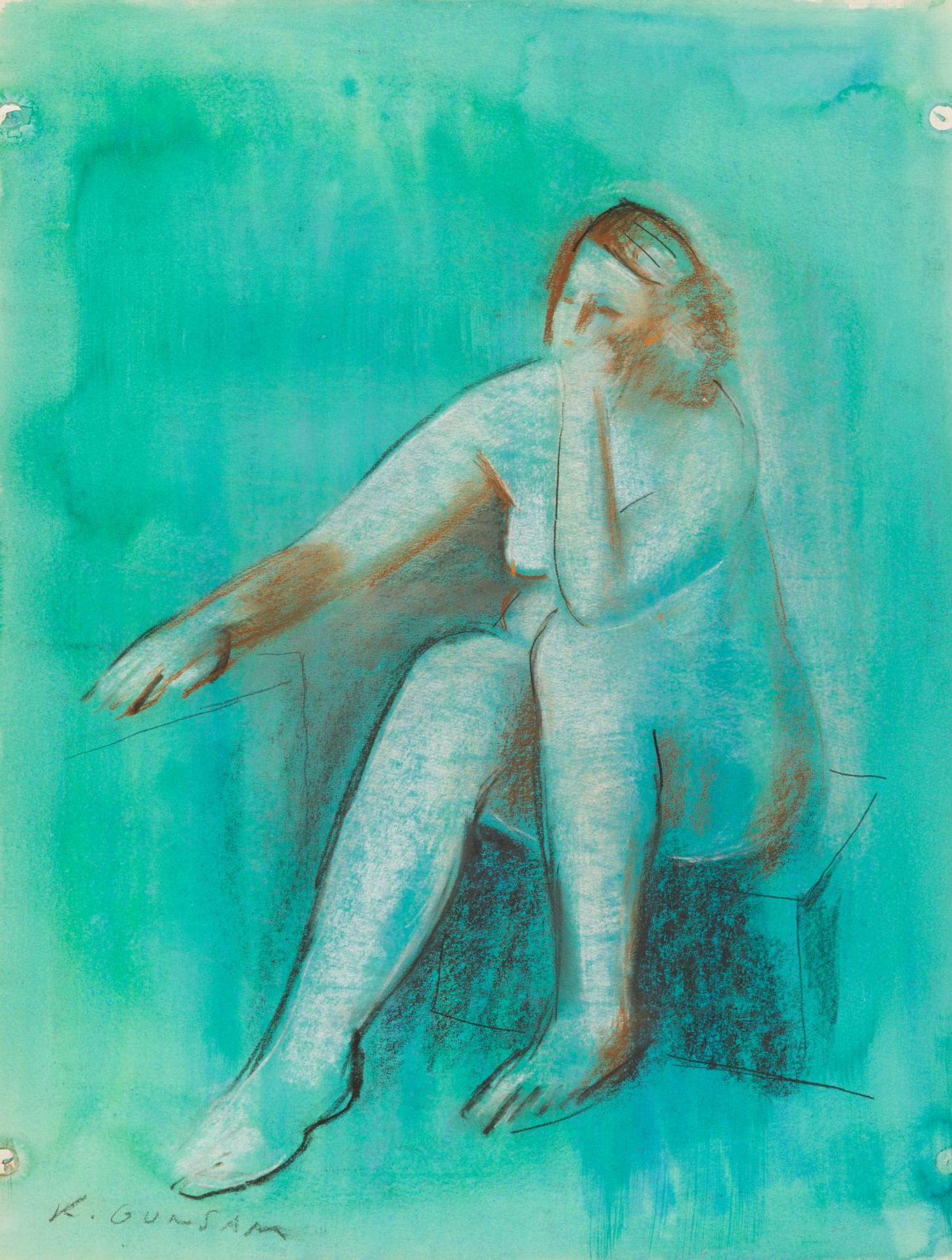 Gunsam, Karl Josef(1900-1972)Female Nude Sittingwatercolour and coloured pastels on papersigned