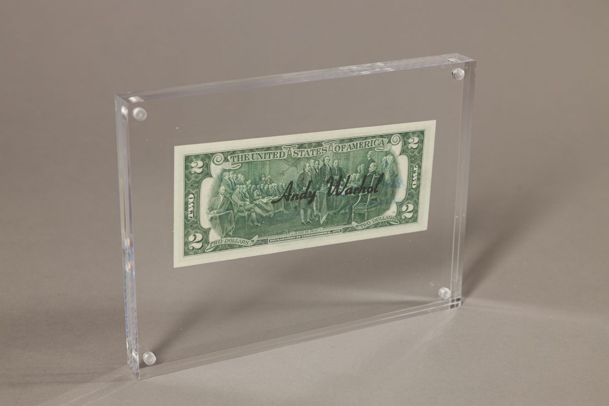 Warhol, Andy(1928 - 1987)2 Dollars, 1976permanent marker and post stamp (United States 13c) with - Image 5 of 10