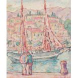 Einbeck, Georg(1871 - 1951)Fishing Boat with Figures in the Harbour of Mentone, (19)25oil on