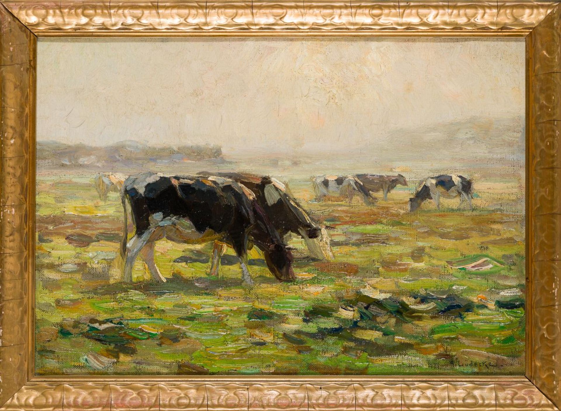 Lüdecke-Cleve, August(1868-1957)In the Morning (Cows Grazing)oil on canvassigned lower right15,1 x - Image 2 of 4