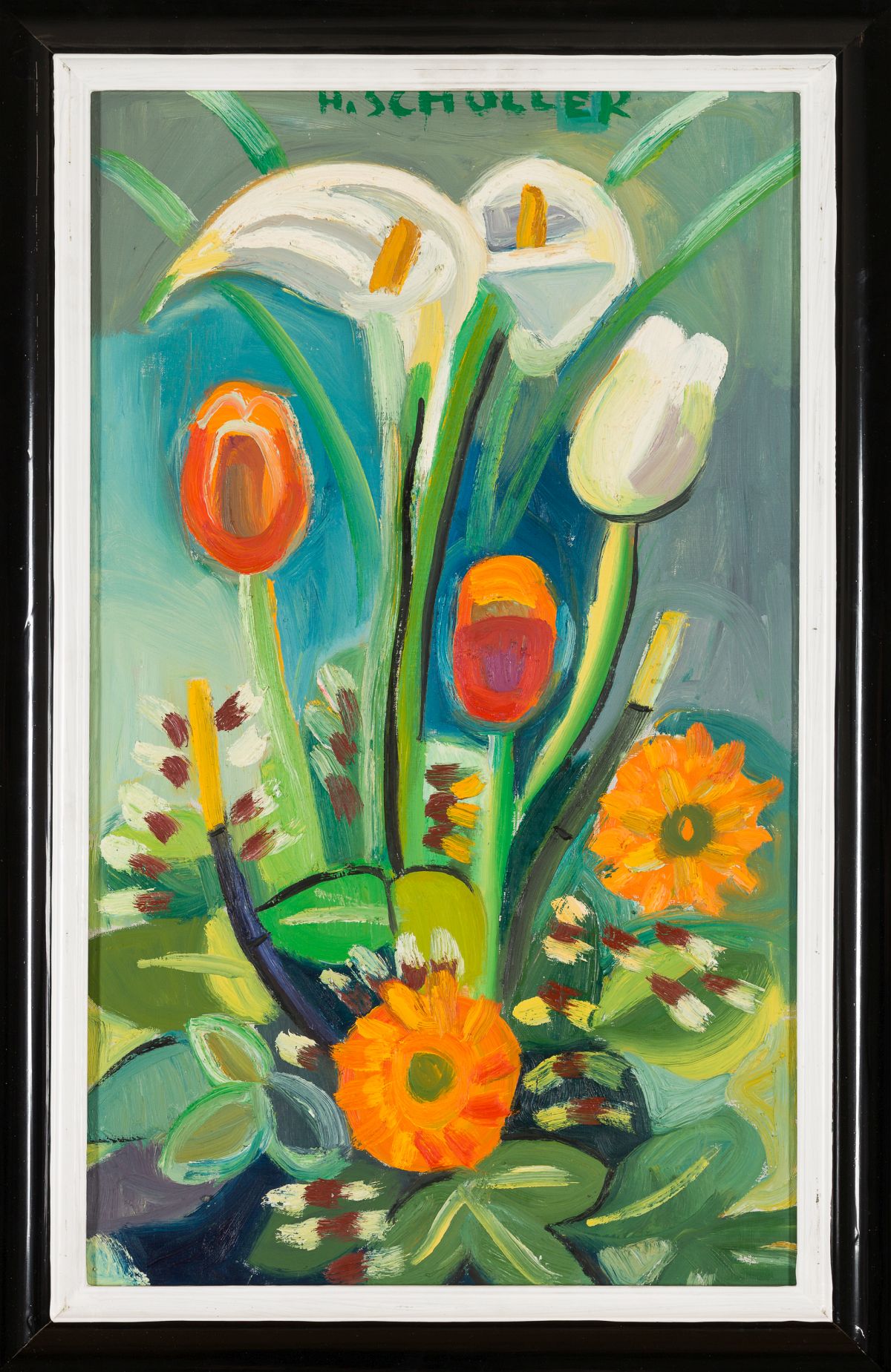Scholler, Helga(1938 - 2012)Callasoil on canvassigned upper center28,3 x 16,9 inrental frame - Image 2 of 4