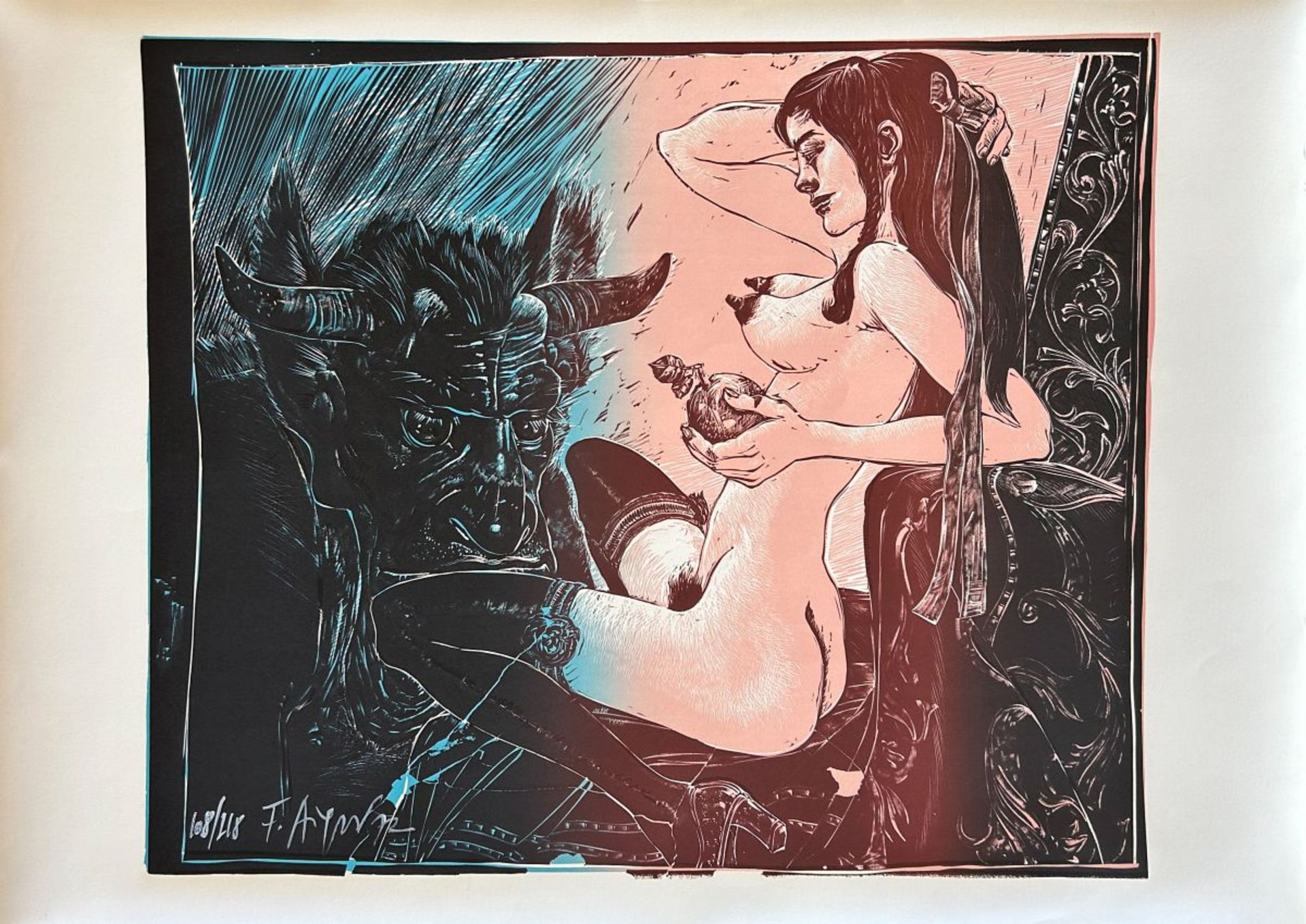 Aigner, Fritz(1930 - 2005)Beauty and Beast, 1972colour linocutsigned, dated and numbered lower left: - Image 2 of 3