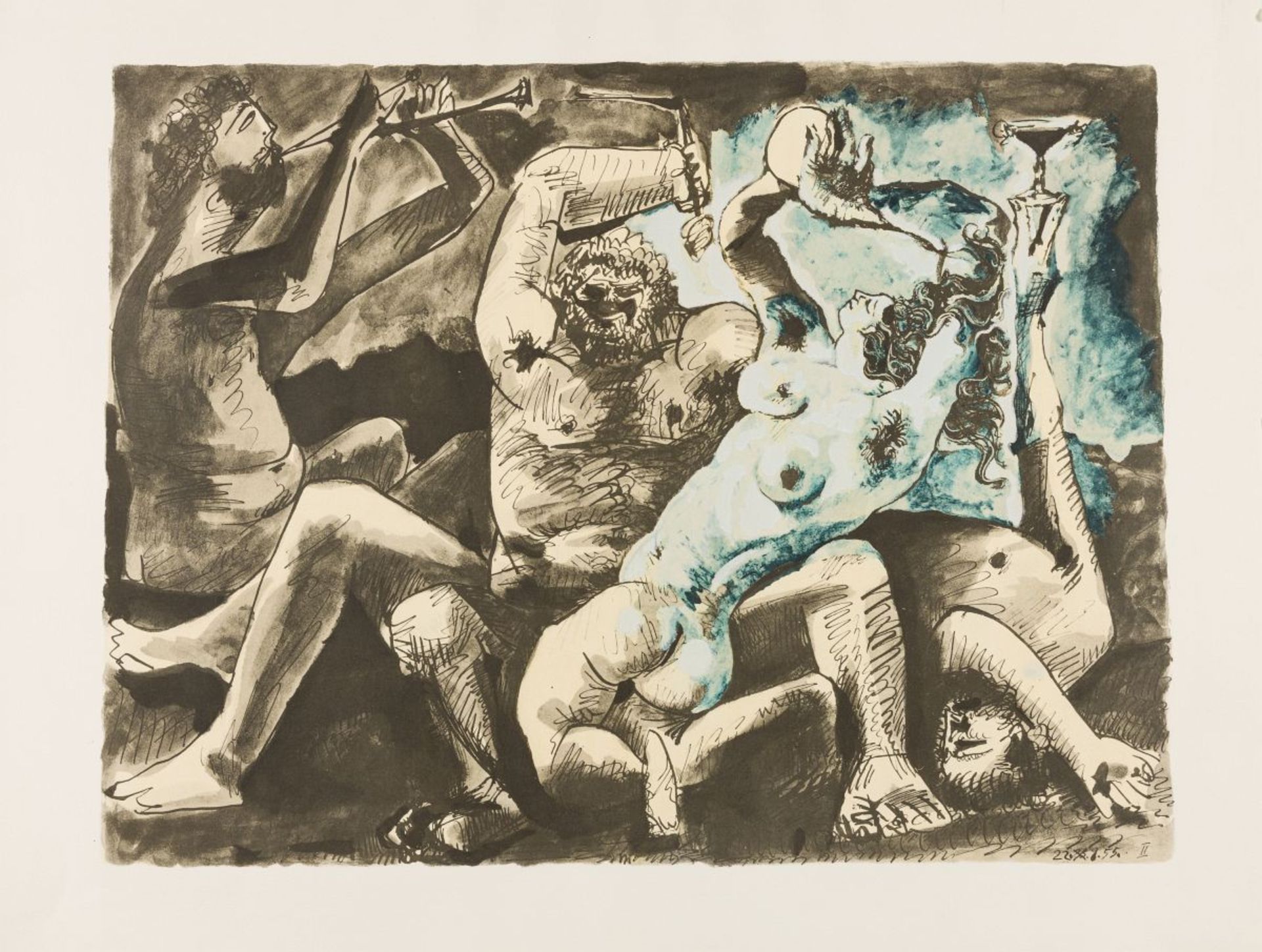 Picasso, Pablo(1881 - 1973)Bacchanale, 22.9.1955colour lithographplate size: 15,6 x 20,7 in / - Image 2 of 4