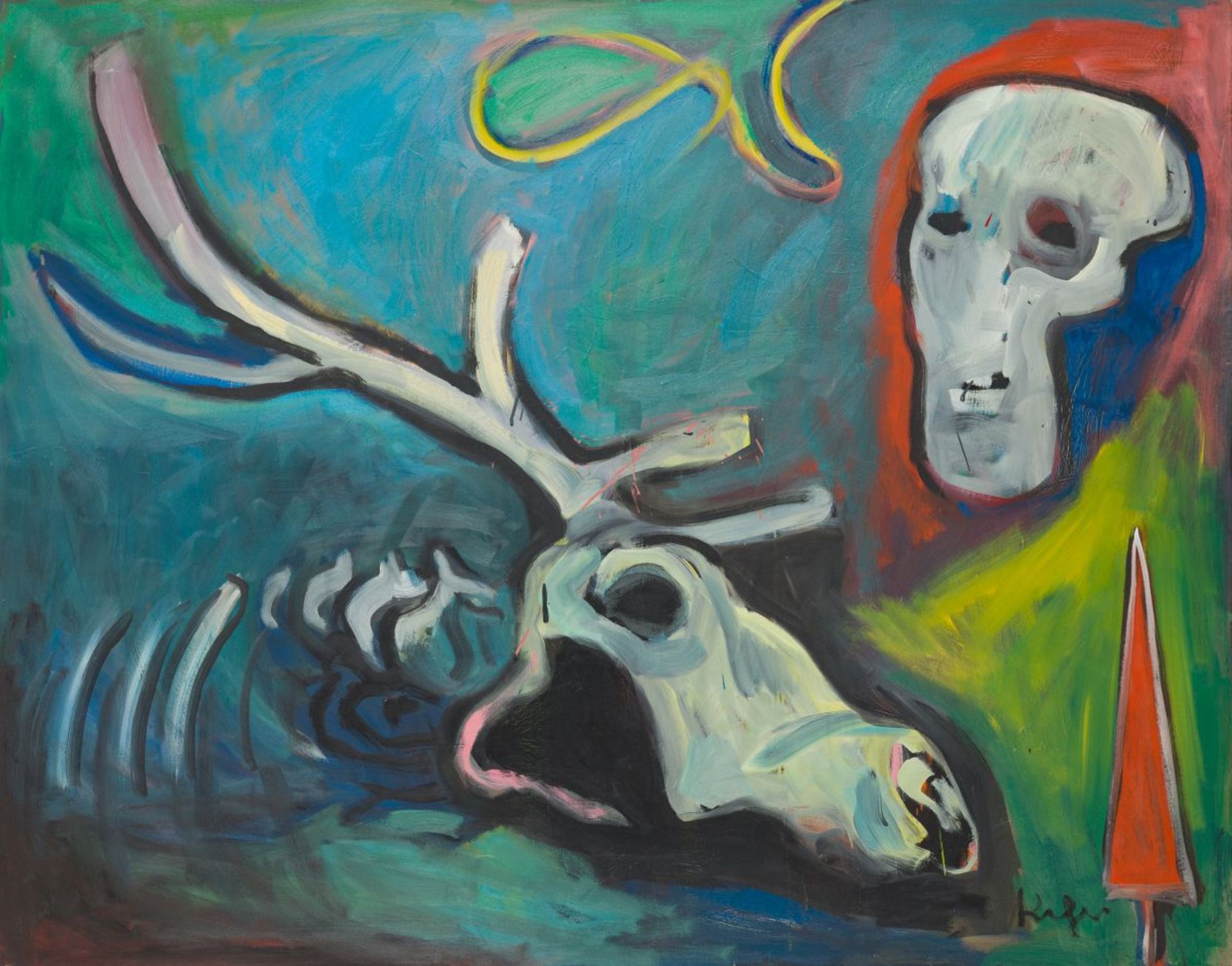 Kornberger, Alfred(1933 - 2002)Deer Skeleton and Skull, 1995oil on canvassigned lower right35,8 x