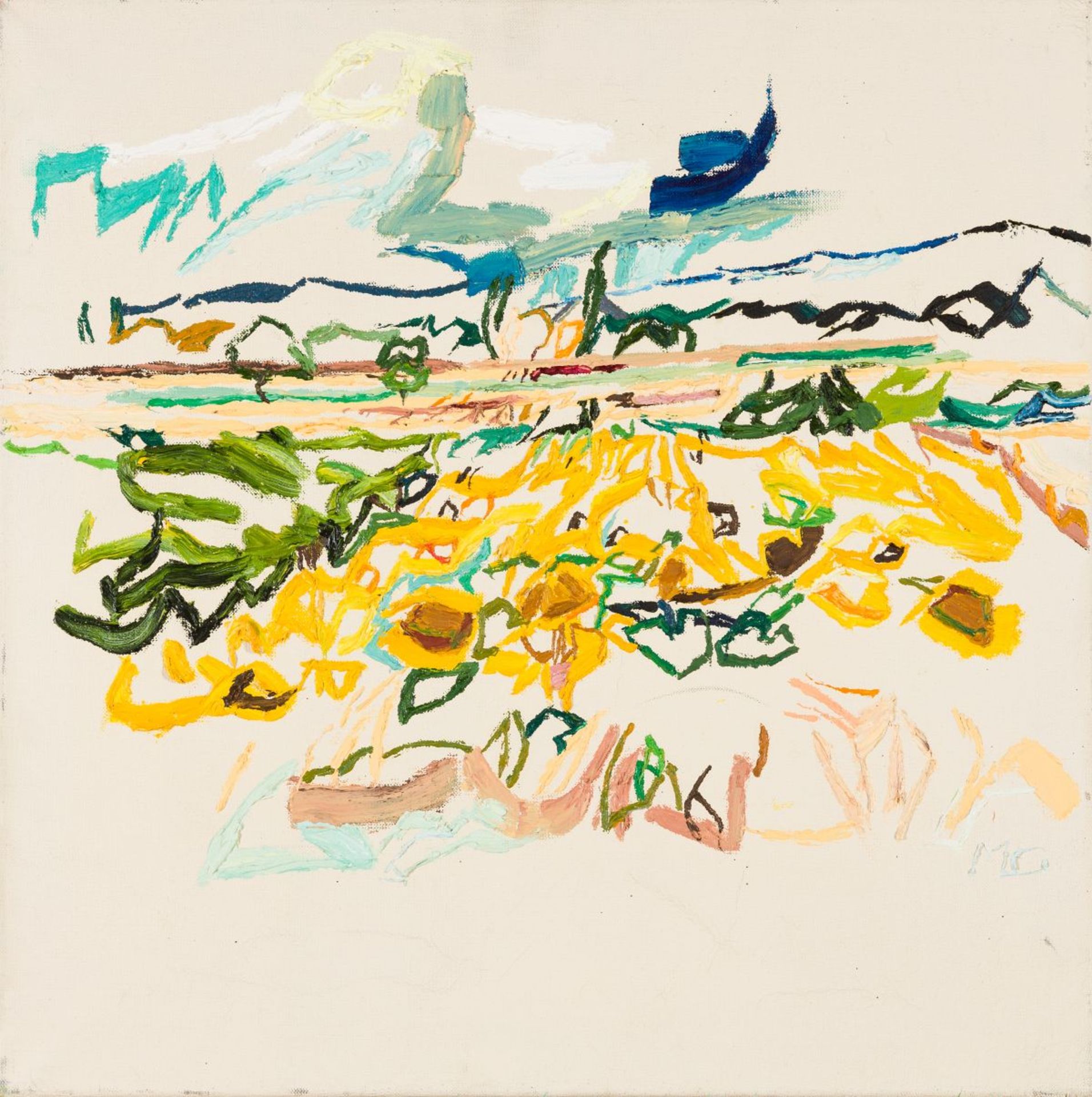Greiner, Maria(*1963)Sunflower Fieldoil on canvasmonogrammed lower right23,6 x 23,6 in