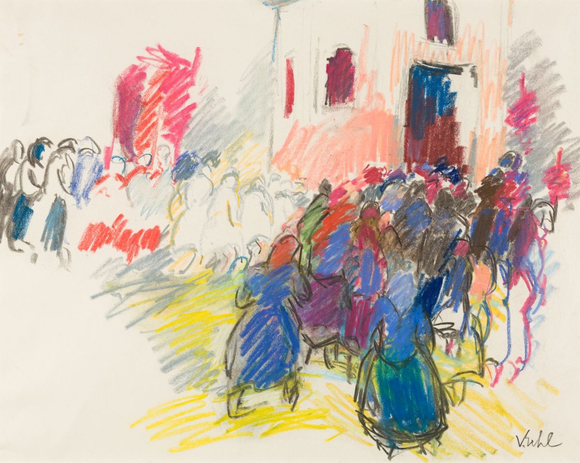 Eckl, Vilma(1892 - 1982)Supplication Procession in Lambachcoloured pastels on papersigned lower