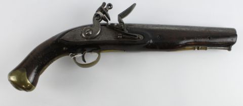 Flintlock matched pair of officers pistols c1800. Both locks signed William & Powell with military