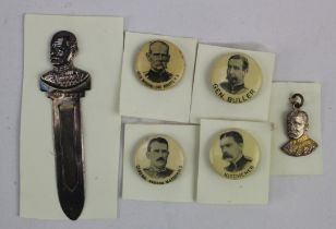 Boer War interest 6 personality items inc Roberts, Kitchener, Buller, etc, one hallmarked silver.