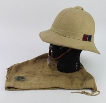 British WW2 era tropical service RAF Pith helmet with cloth carry bag, both named to '1331215 E.