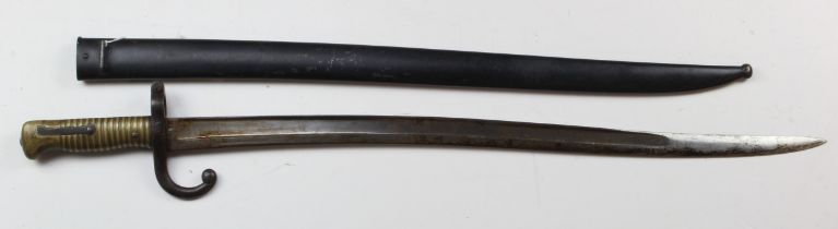 French M1866 Sabre Bayonet, made at Chatelleraut in 1874, in its steel scabbard