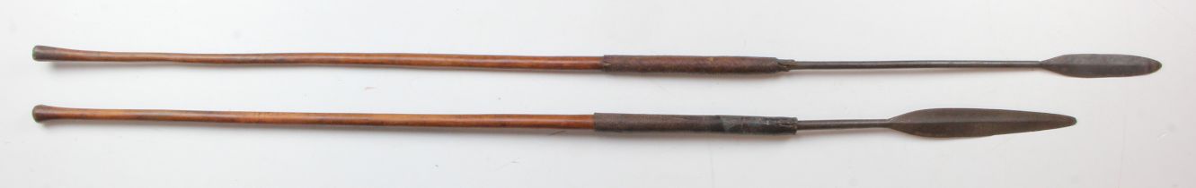 Zulu isiJula (throwing) and iKlwa (stabbing) spears: Mid-late 19th Cent, Iron blades with tong