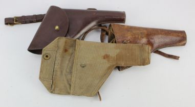 British Service Holsters x3 - WW1 Open top leather holster for a .455 Service Revolver. WW1/2 Flap