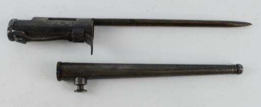 Bayonet and scabbard for the Sten Sub Machine Gun, maker marked