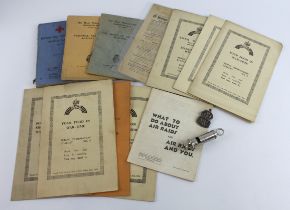 ARP WW2 warden’s booklets and pamphlets, ARP whistle and badge.