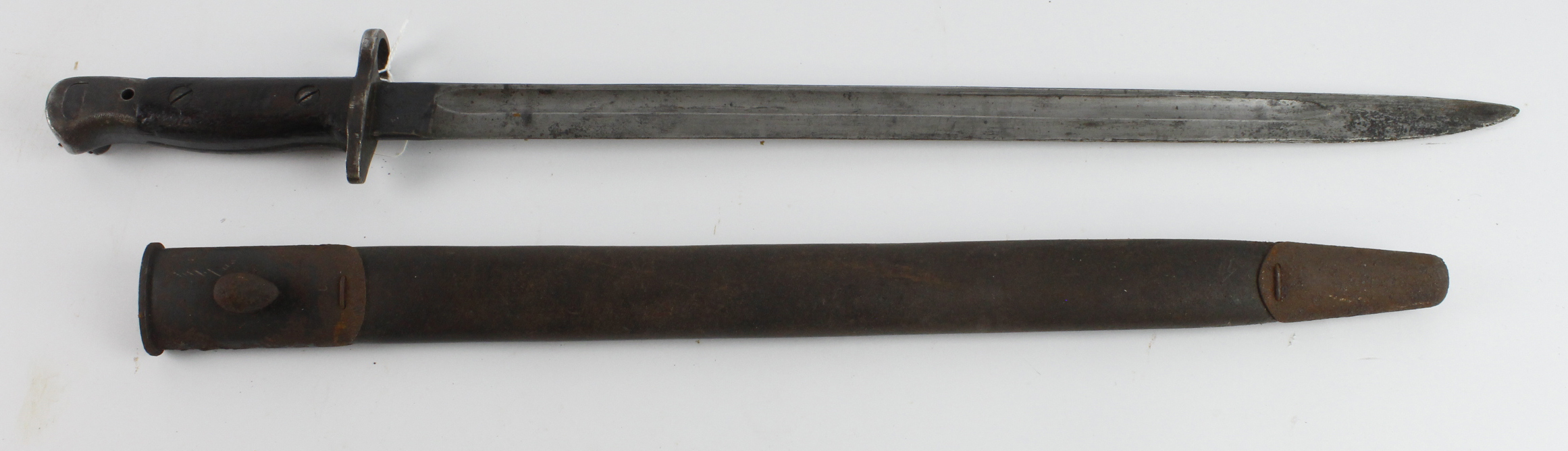 Bayonet 1907 pattern made by Mole with scarce ERVII cypher in its tear drop scabbard.