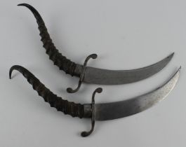 Eastern Jambiya type knives, curved blades, approx 8", no scabbards (2)