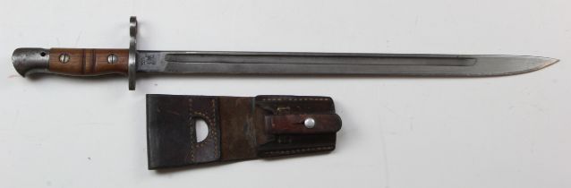 Bayonet P'17 US no scabbard, and a Swedish leather frog. (2)