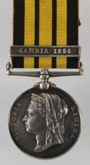 East And West Africa Medal 1892 With Gambia 1894 Clasp Engraved Pte R East And West Africa Medal 1892 With Gambia 1894 Clasp Engraved Pte R