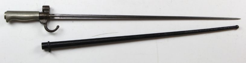 French M1886 Epee Bayonet for the Great War Lebel Rifle. Hooked Quillon with tubular steel scabbard.