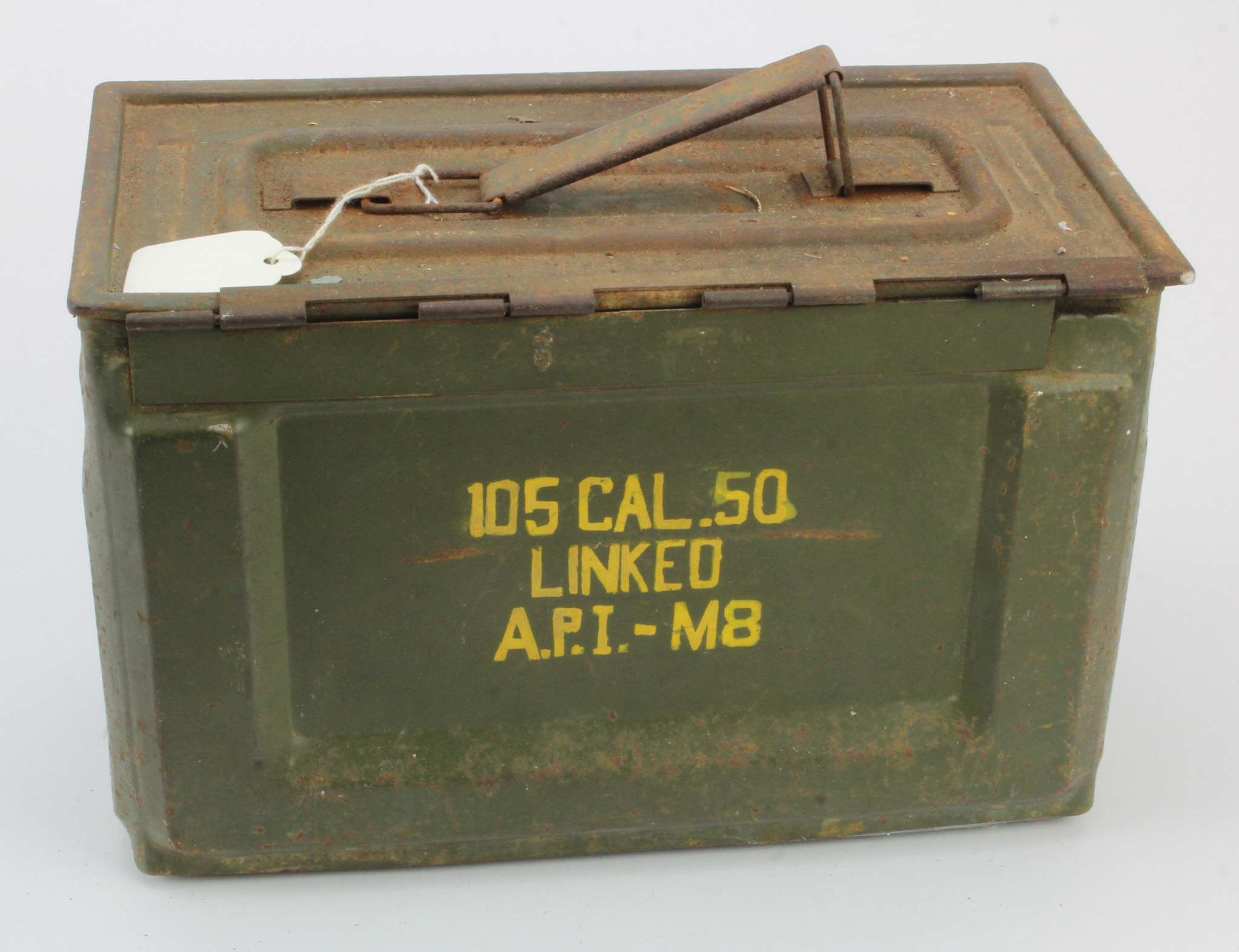 US WW2 50 cal ammo box containing belts of WW2 deactivated inert ammo ...