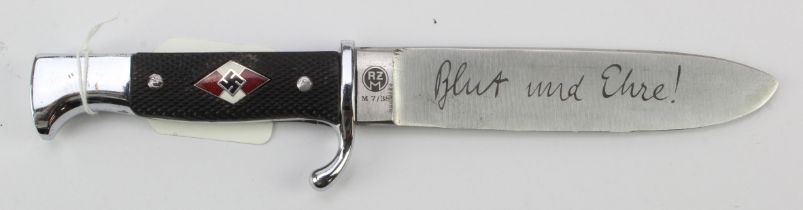 German HJ Knife, motto to blade, RZM marked, no scabbard.