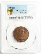 Australia proof Halfpenny 1954(p) slabbed PCGS PR62BN