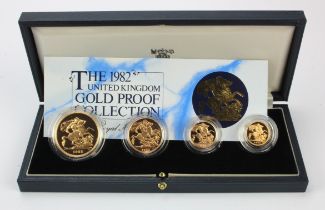 Four coin set 1982 (Five Pounds, Two Pounds, Sovereign & Half Sovereign) aFDC boxed as issued