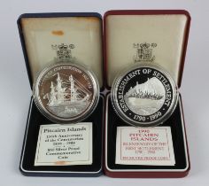 Pitcairn Islands $50 (2) 1988 "150th Anniversary" along with 1990 "Bicentenary". Both Silver Proof