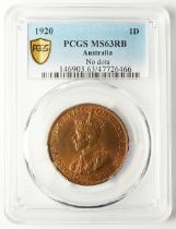 Australia Penny 1920 (no dots) slabbed PCGS MS63RB