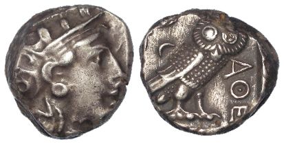 Ancient Greek, Athens silver Tetradrachm, late Classical (post-Peloponnesian War) 17.10g, toned GVF