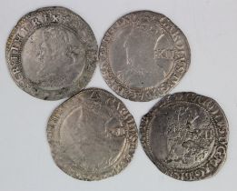 Charles I hammered silver Shillings (4): Mm. lis S.2782 F/GF, mm. harp S.2789 nF, mm. triangle S.