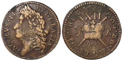 Ireland, James II, Williamite/ Jacobite War "Gunmoney" Shilling 1689 Dec:, nVF, small edge chip.