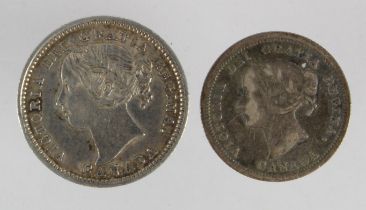 Canada (2) Victorian silver minors: 5 Cents 1858 large date over small date, Fine, and 10 Cents 1900