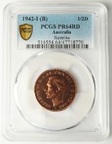 Australia proof Halfpenny 1942-I(B) slabbed PCGS PR64RD (Bombay restrike)