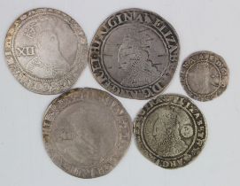 English hammered silver (5): Elizabeth I and James I: EI Shilling mm. martlet S.2555 aF scratches
